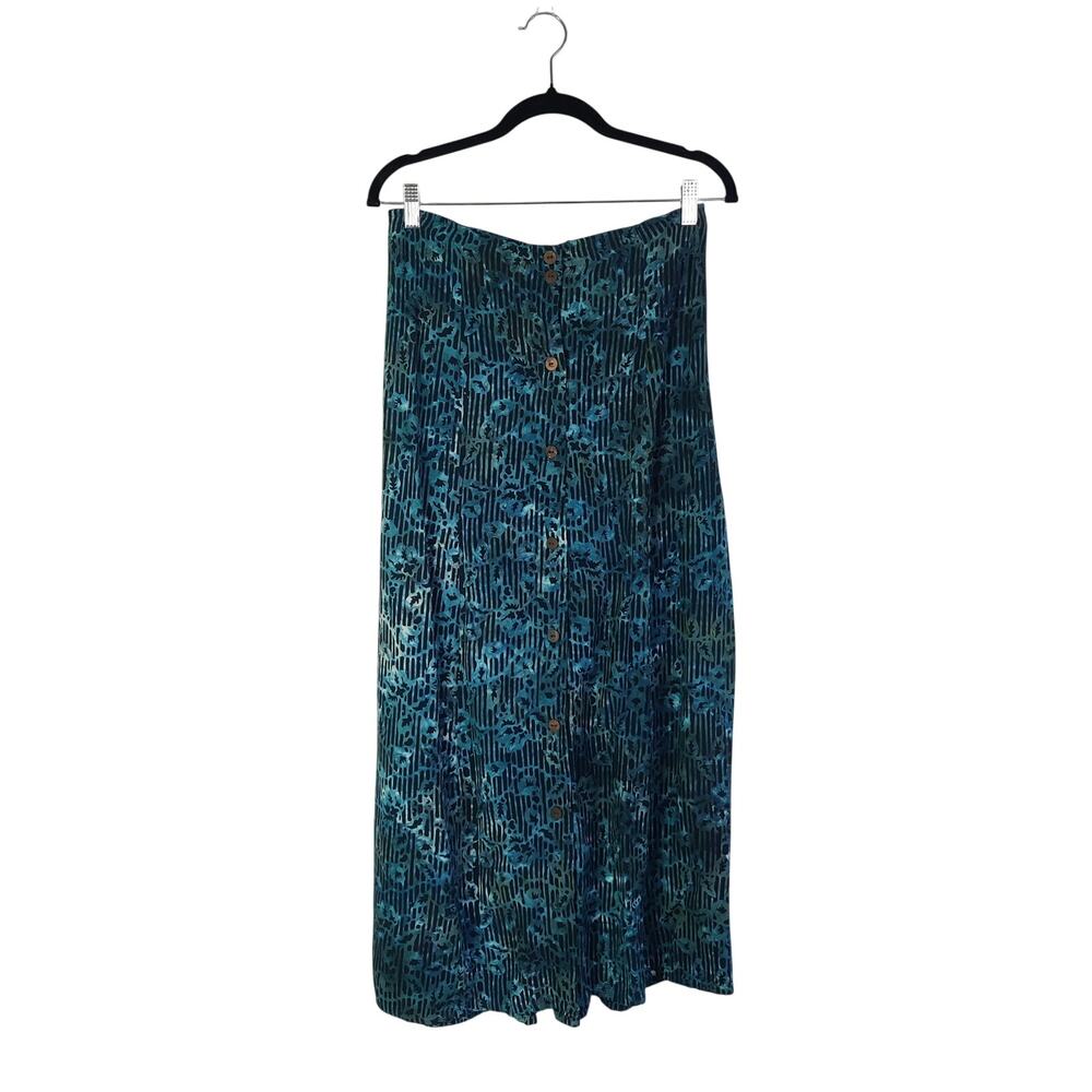 Vtg 90s Signature Imports Green Leaf Button Front Boho Grunge Midi Skirt S/M